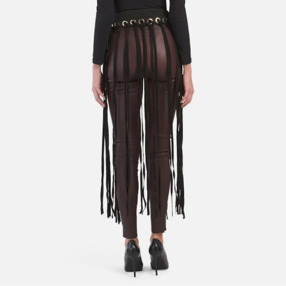 Martina Mori Black Leather Long Fringe Belt